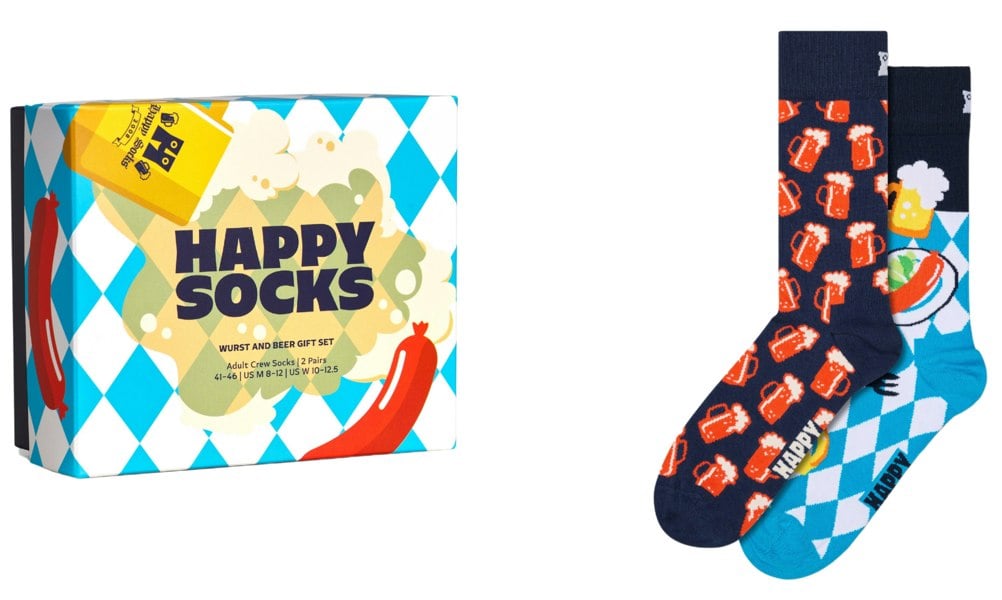 Happy Socks 2-Pack Beer & Sausages Socks Gift Box, Blue
