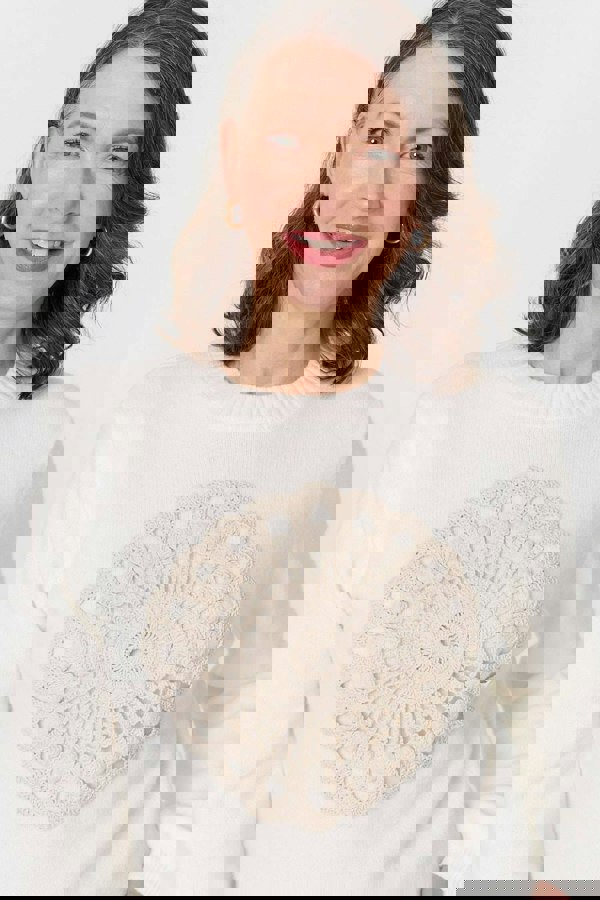 White | Embroidered Detail Long Sleeve Jumper