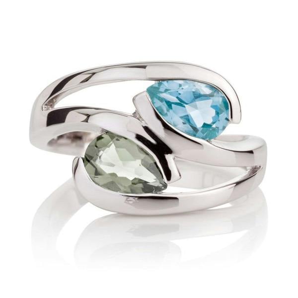 namana 925 Sterling Silver Ring with Pear-Shaped Blue Topaz & Prasiolite Gemstones