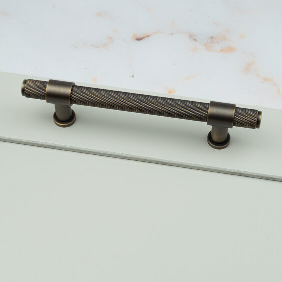 Handle & Home Antique Brass Knurled Handles with Clasp Detailing