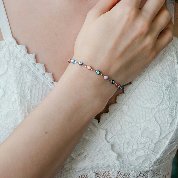 The Colourful Aura Multicolour Turkish Evil Eye Bead Protection Luck Eye Charm Adjustable Bracelet