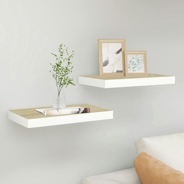 Berkfield Floating Wall Shelves 2 pcs Oak and White 50x23x3.8 cm MDF