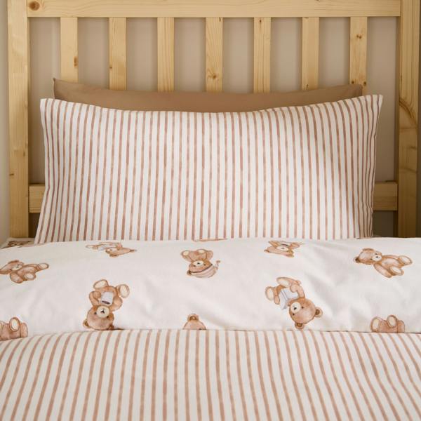 Catherine Lansfield Brushed Teddy Bear Cotton Reversible Duvet Cover Set Cream
