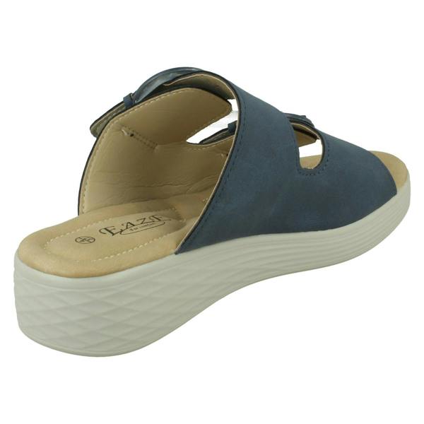 Eaze Ladies Eaze Low Wedge Mule Sandal with Twin Buckle Strap F12077
