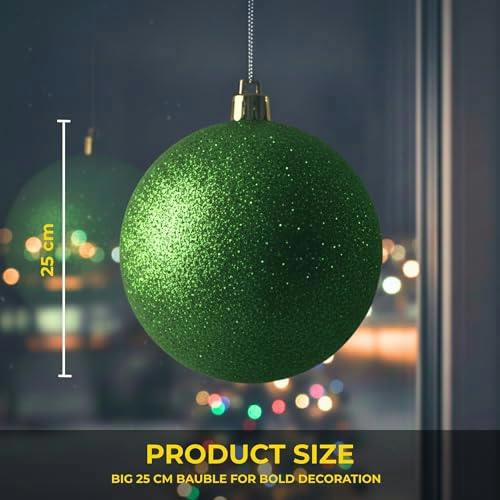 25cm Dark Green Glitter Christmas Bauble for Tree, Home and Seasonal Decorative Displays image 7