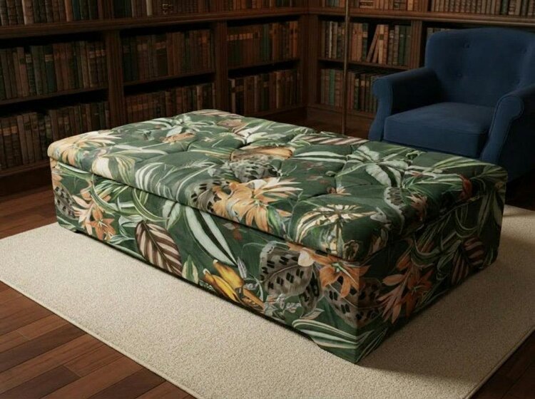 ISTOOLS Premium Green Floral Large Square Ottoman | Storage Footstool Pouffe UK - 50 x 30 Inches (127 x 76cm)