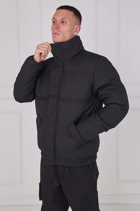 Quilted Puffer Jacket – Zip & Button Fasten - Black