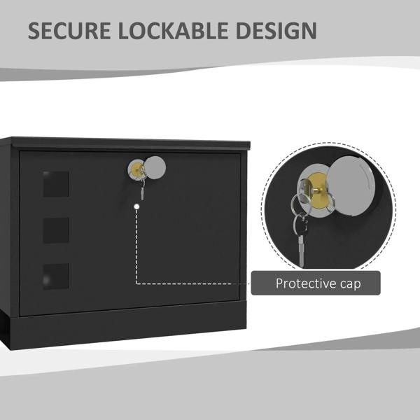Wall letterbox with key lock and protective cap over keyhole detail