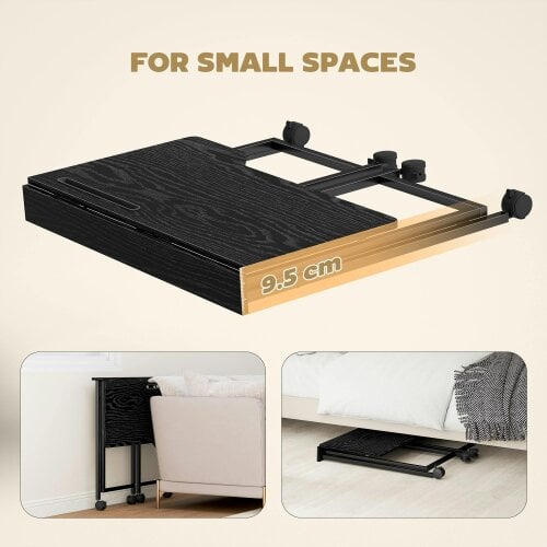 Wyld Haus Schut 80cm Wooden Black Folding Desk Lockable Wheels