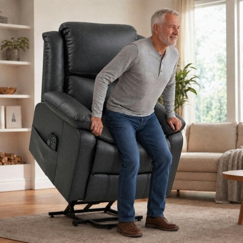 HOMCOM Riser Recliner Chair with Massage and Heat for Elderly, Charcoal Grey