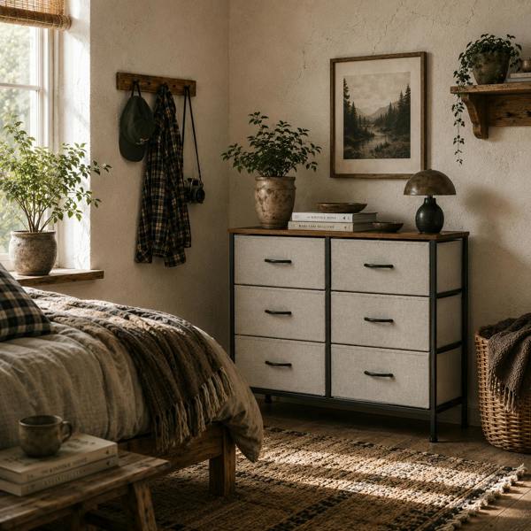 Wyld Haus Hava Metal And Fabric Grey 6 Drawer Industrial Storage Chest With Steel Frame
