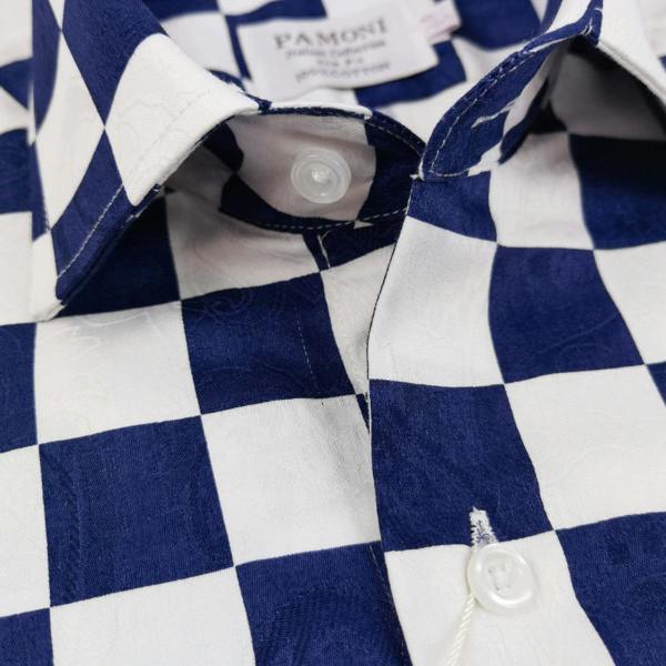 Navy Square Check Slim Fit Shirt