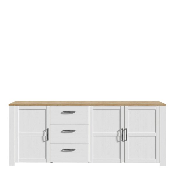 Wyld Haus Bramblecroft White and Natural Oak Wood Large Sideboard 3 Door 3 Drawer