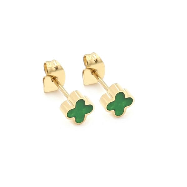 Say It With Green Crystal Clover Earrings - Yellow Gold Plated