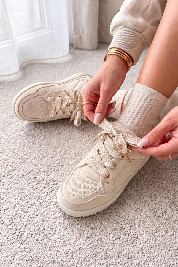 Love Lemonade Hudson Comfort Faux Suede Check Lace Faux Fur Lined Trainers Nude