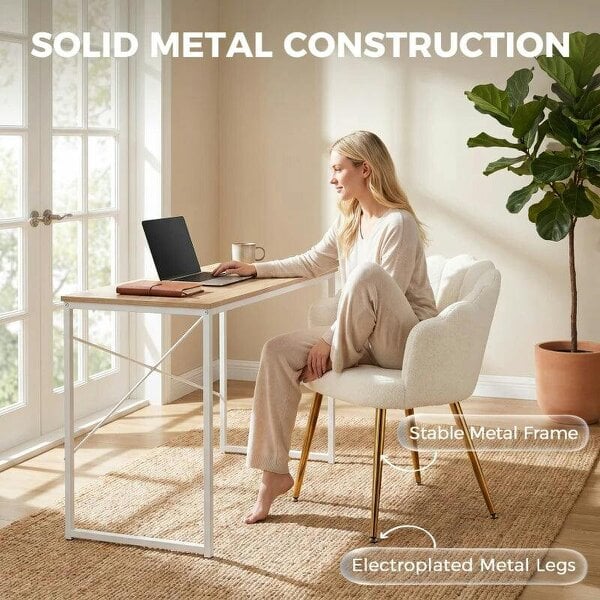 Bobobiy Lounge Chair Petal-Back Armchair Metal Metal Legs for Living Room Bedroom Cream