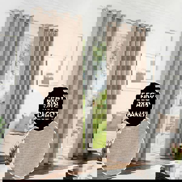 Enhanced Living Sand 100% Blackout Chenille Thermal Eyelet Curtains for Living Room/Bedroom