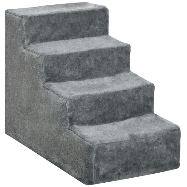 Light grey plush 4-step dog stairs with washable cover for small pets