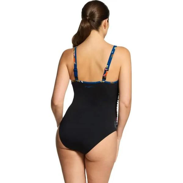 Zoggs Waterway Multiway Swimsuit in black with colorful floral straps