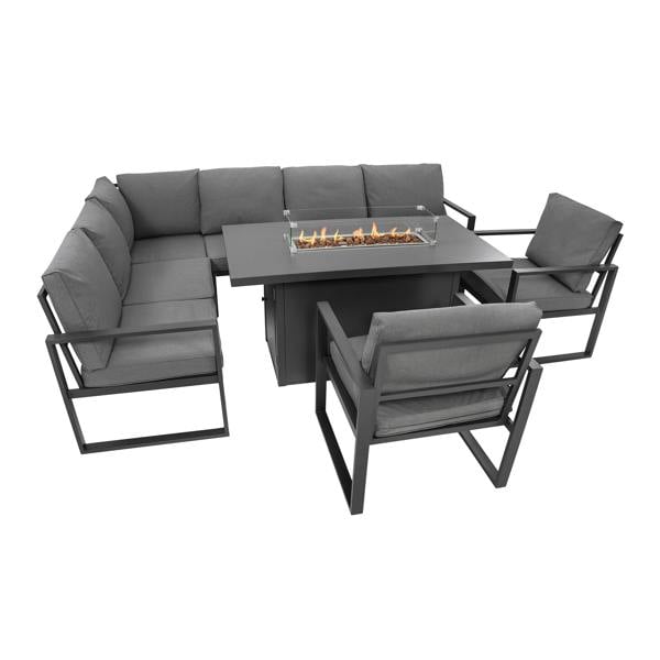 Monstershop Aluminium 7 Seater Garden Furniture Set With Fire Pit & Waterproof Cover