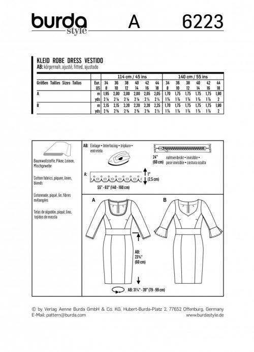 Burda Sewing Pattern 6223 Dresses For Women, Sizes 8-18 - Intermediate