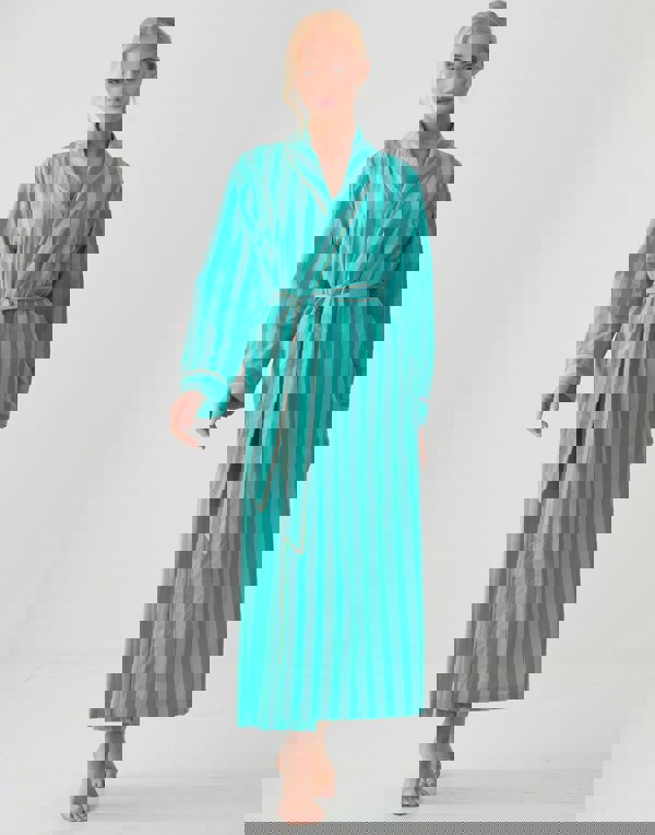 British Boxers Women's Crisp Cotton Dressing Gown – New York Turquoise Stripe