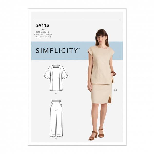 Simplicity Sewing Pattern 9115, Skirts, Tops, Trousers for Women, H5 (6-8-10-12-14) - Intermediate