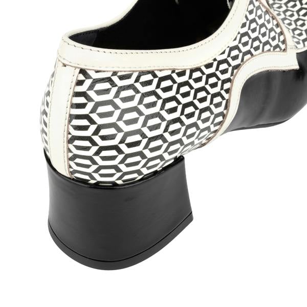 Embassy London Sovereign - Black & White Optical - Women's leather lace up shoe with block heel