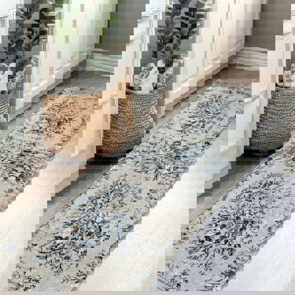 The Rugs Classical Winter Bloom Rug - Cream & Blue Floral