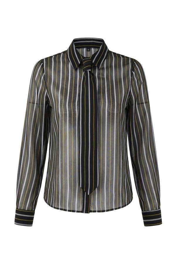 WOVCOR Striped Unlined Chiffon Shirt with Tie