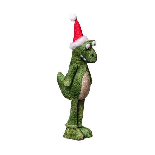 Samuel Alexander 37cm Green Standing Christmas Dinosaur with Santa Hat