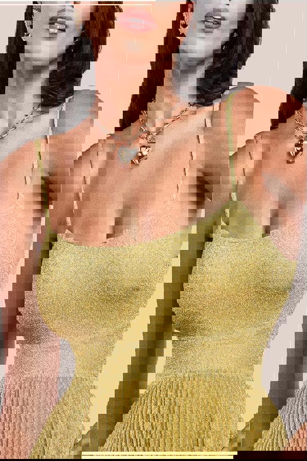 Tie Back Pleated Lurex Skater Midi Dress - Gold DR4246