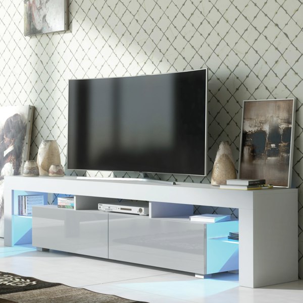 Mex Furniture Sleek 200cm TV Unit Cabinet Stand High Gloss Doors with Free LED Lights