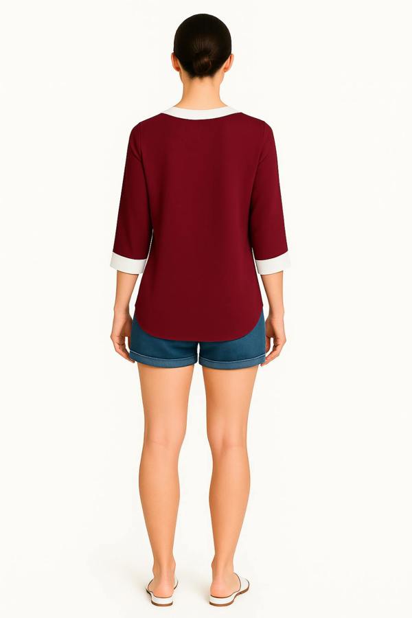 Hoxton Gal Oversized Top With White Tape Collared Details In Burgundy