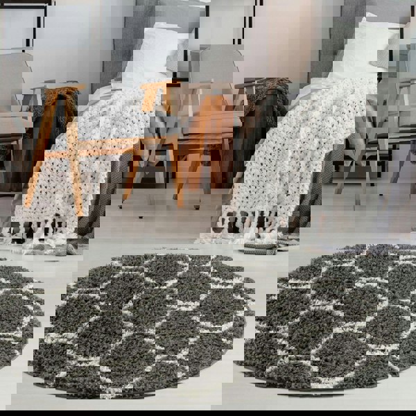 Trellis Design Thick Shaggy Area Rugs Dark Grey