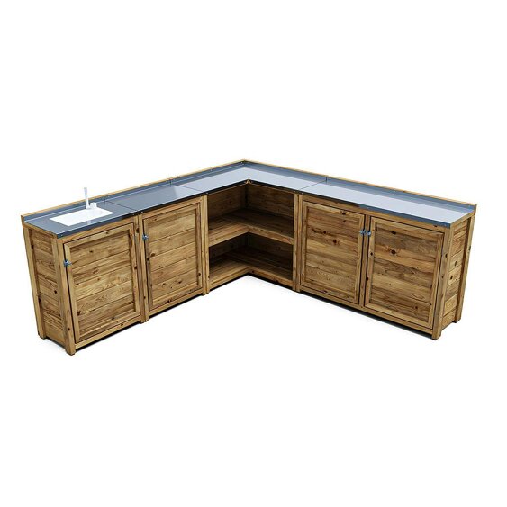 Dunster House Garden Kitchen with Left Side Sink W2m x D2m / W7' x D7' With Stainless Steel Countertop, UNIT III