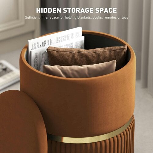 Wyld Haus Rapa Etched Velvet Brown Storage Ottoman With Gold Detail