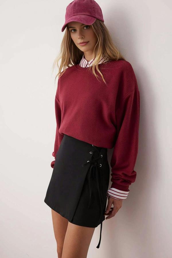 WOVCOR Woven Short Skirt with Tie and Eyelet Detail