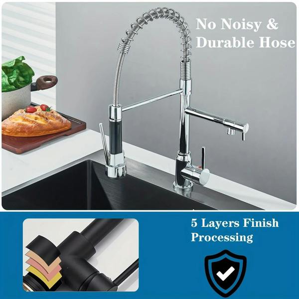 Dyzi Dual Spout Kitchen Tap Pull down Spray Head Faucet High-Pressure