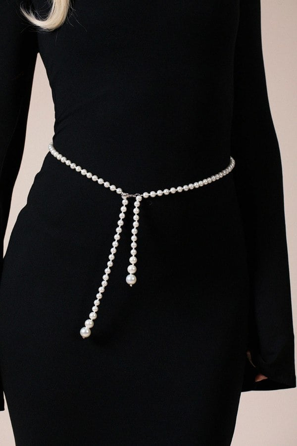 SVNX Pearl Chain Belt In Silver