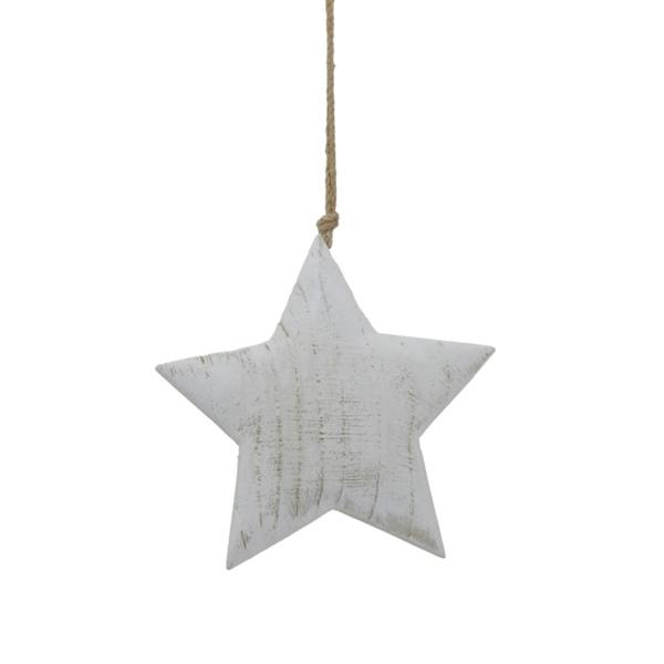 Hill Interiors White Washed Star Christmas Hanging Decoration - White - 