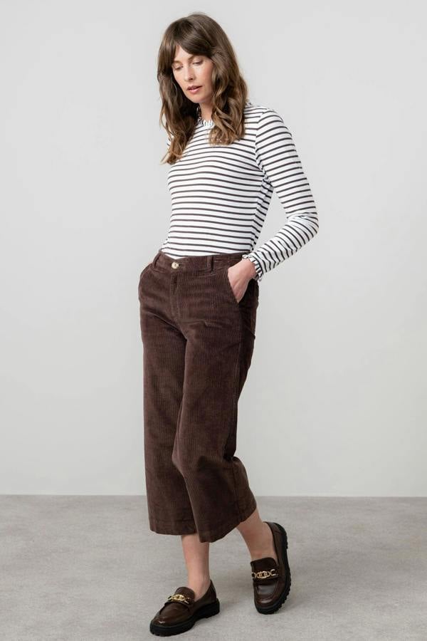Lily & Me Isla Stretch Jumbo Corduroy Cropped Trousers Chocolate