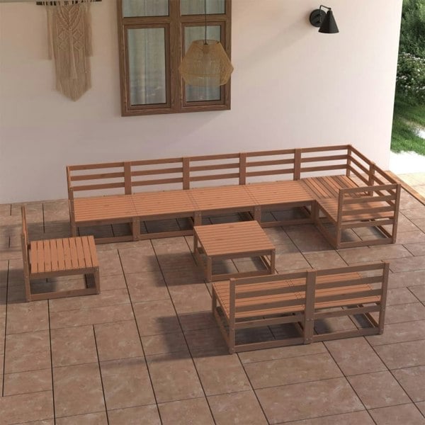 Berkfield 10 Piece Garden Lounge Set Honey Brown Solid Pinewood