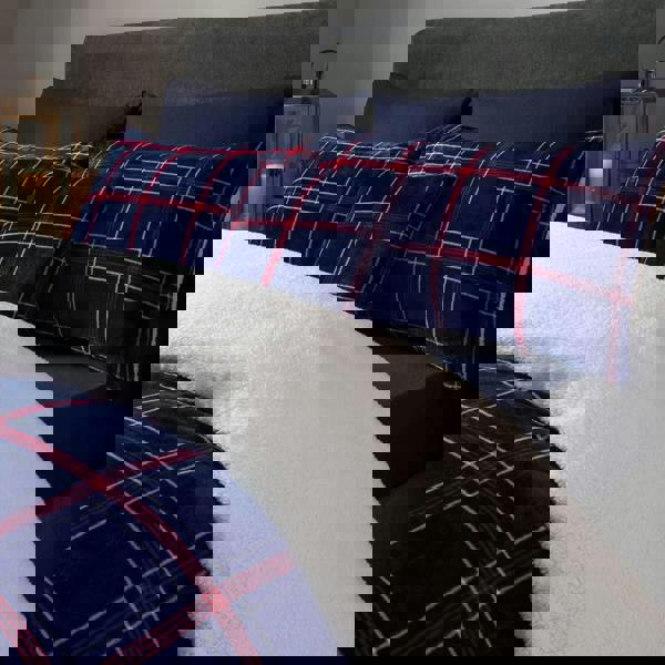 Smart Living Check Printed Flannel Fleece Duvet Set - Navy