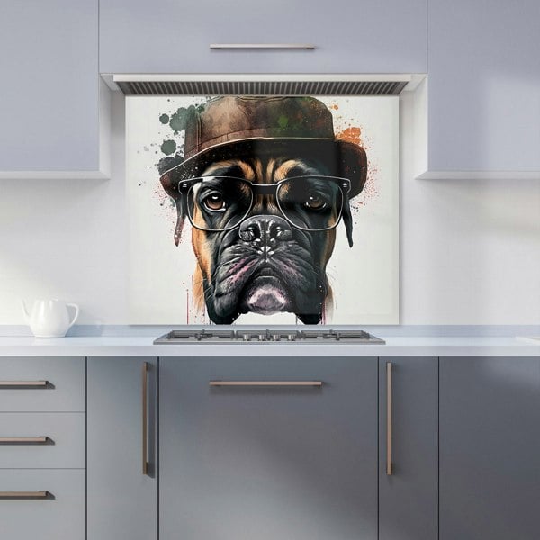 Warren Reed - Designer Boxer Dog With Glasses Splashart Kitchen Splashback