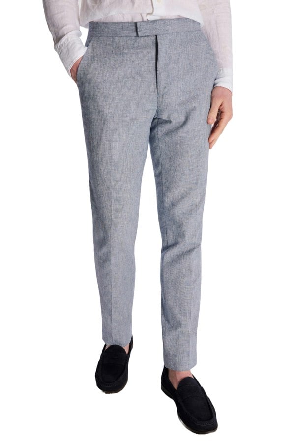 Harry Brown London Giacomo Slim Fit Cotton Linen Suit Trousers in Chambray