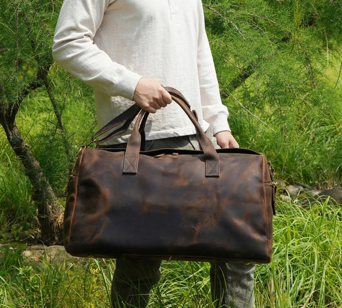 Touribag Genuine Leather Weekend Bag - Dark Brown