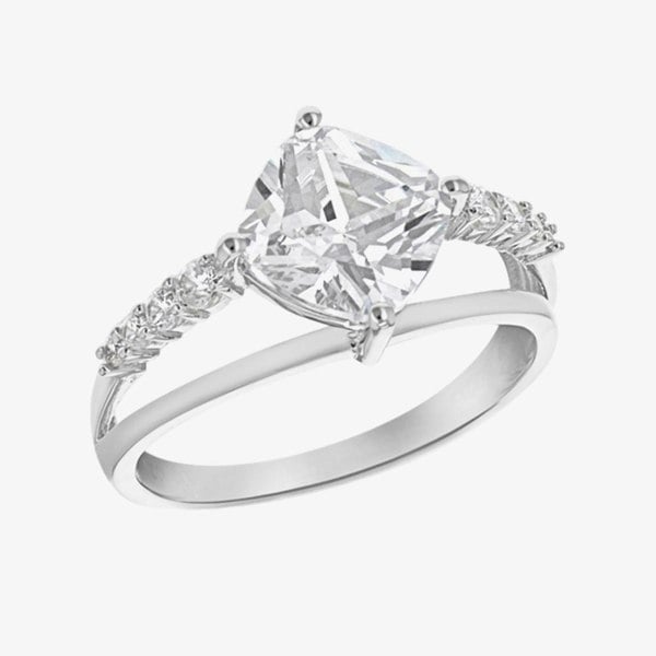 T. H. Baker Silver Cubic Zirconia Double Split Shoulder Ring 8.84.8609