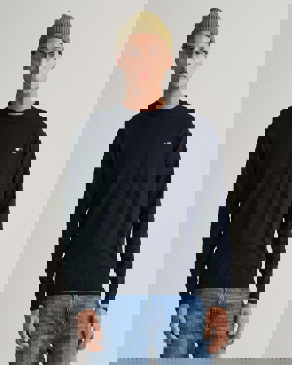 GANT Mens Classic Cotton Crew Neck Jumper - 433 Evening Blue