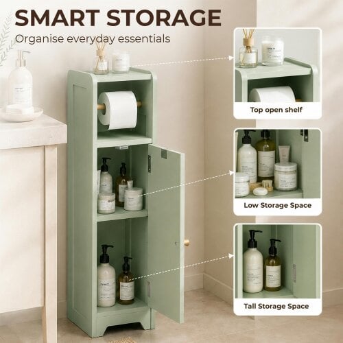 HOMCOM Toilet Roll Holder Bathroom Cabinet with Adjustable Shelf Light Green